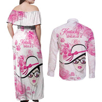 Kentucky Horse Racing Couples Matching Off Shoulder Maxi Dress and Long Sleeve Button Shirt Fancy Ladies