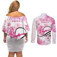 Kentucky Horse Racing Couples Matching Off Shoulder Short Dress and Long Sleeve Button Shirt Fancy Ladies