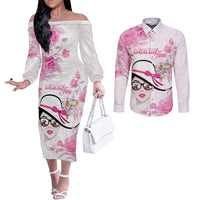 Kentucky Horse Racing Couples Matching Off The Shoulder Long Sleeve Dress and Long Sleeve Button Shirt Fancy Ladies