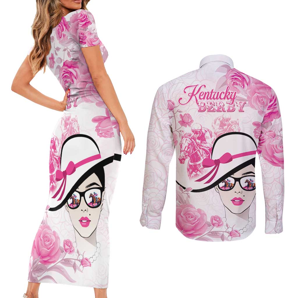 Kentucky Horse Racing Couples Matching Short Sleeve Bodycon Dress and Long Sleeve Button Shirt Fancy Ladies