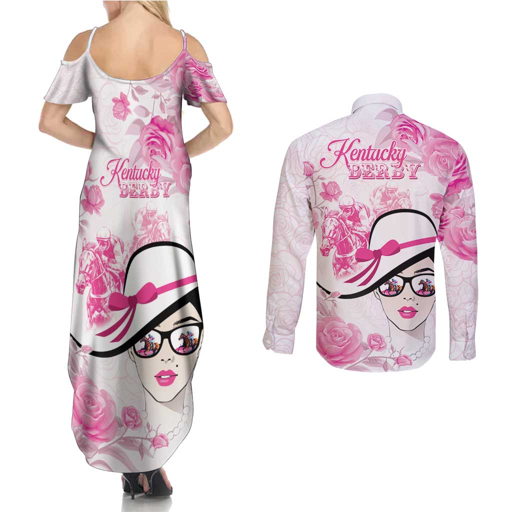 Kentucky Horse Racing Couples Matching Summer Maxi Dress and Long Sleeve Button Shirt Fancy Ladies