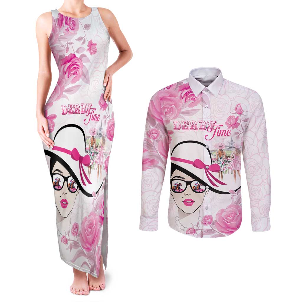 Kentucky Horse Racing Couples Matching Tank Maxi Dress and Long Sleeve Button Shirt Fancy Ladies