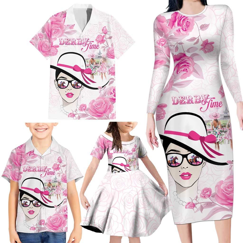 Kentucky Horse Racing Family Matching Long Sleeve Bodycon Dress and Hawaiian Shirt Fancy Ladies