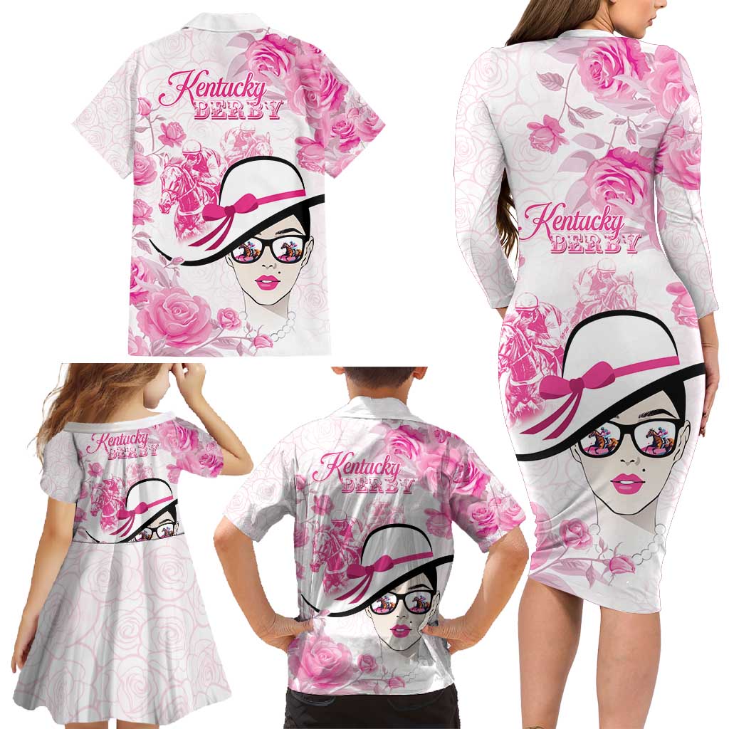 Kentucky Horse Racing Family Matching Long Sleeve Bodycon Dress and Hawaiian Shirt Fancy Ladies