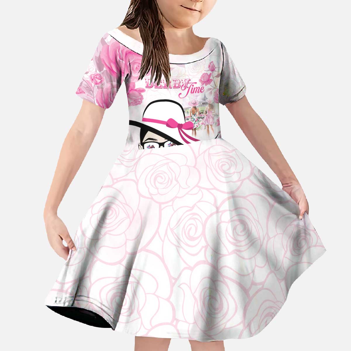 Kentucky Horse Racing Family Matching Off The Shoulder Long Sleeve Dress and Hawaiian Shirt Fancy Ladies