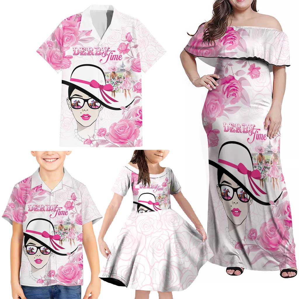 Kentucky Horse Racing Family Matching Off Shoulder Maxi Dress and Hawaiian Shirt Fancy Ladies