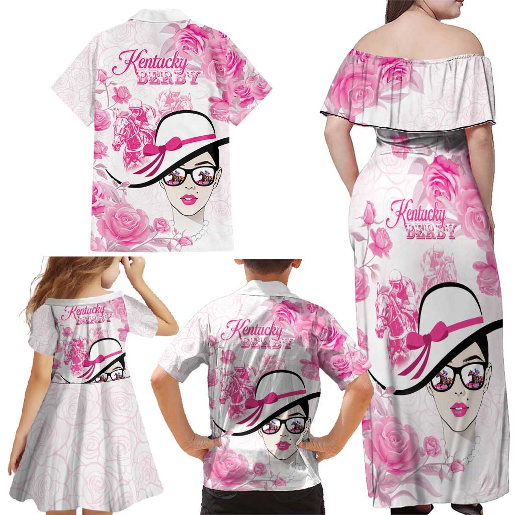 Kentucky Horse Racing Family Matching Off Shoulder Maxi Dress and Hawaiian Shirt Fancy Ladies