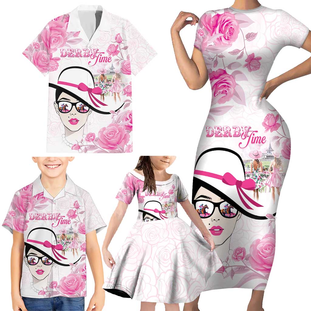 Kentucky Horse Racing Family Matching Short Sleeve Bodycon Dress and Hawaiian Shirt Fancy Ladies