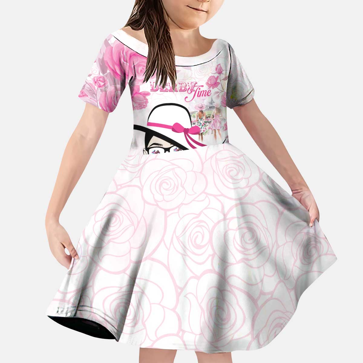 Kentucky Horse Racing Kid Short Sleeve Dress Fancy Ladies