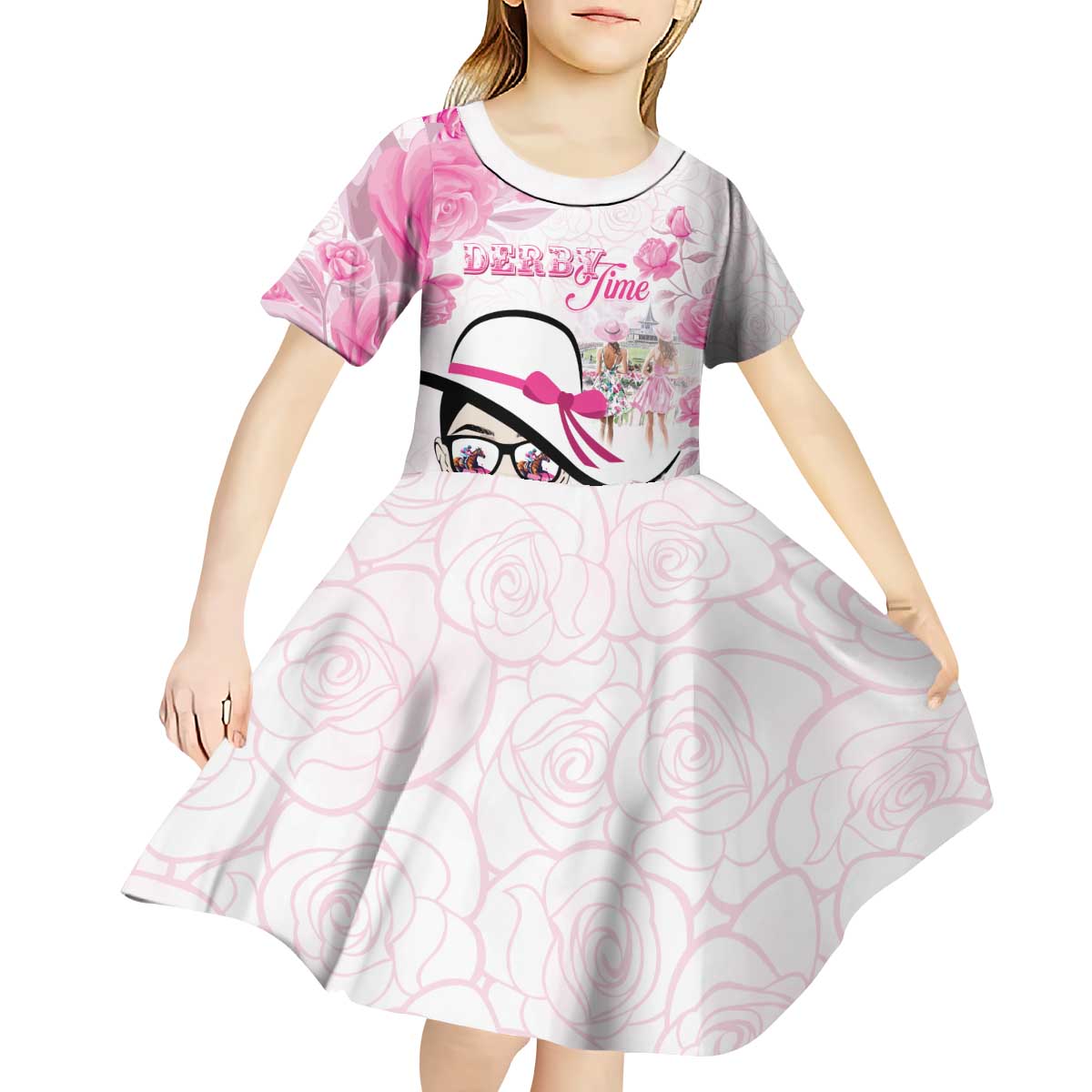Kentucky Horse Racing Kid Short Sleeve Dress Fancy Ladies