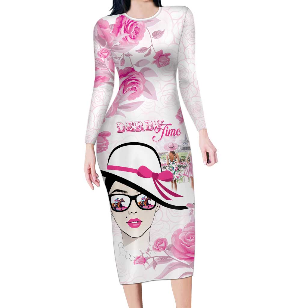 Kentucky Horse Racing Long Sleeve Bodycon Dress Fancy Ladies