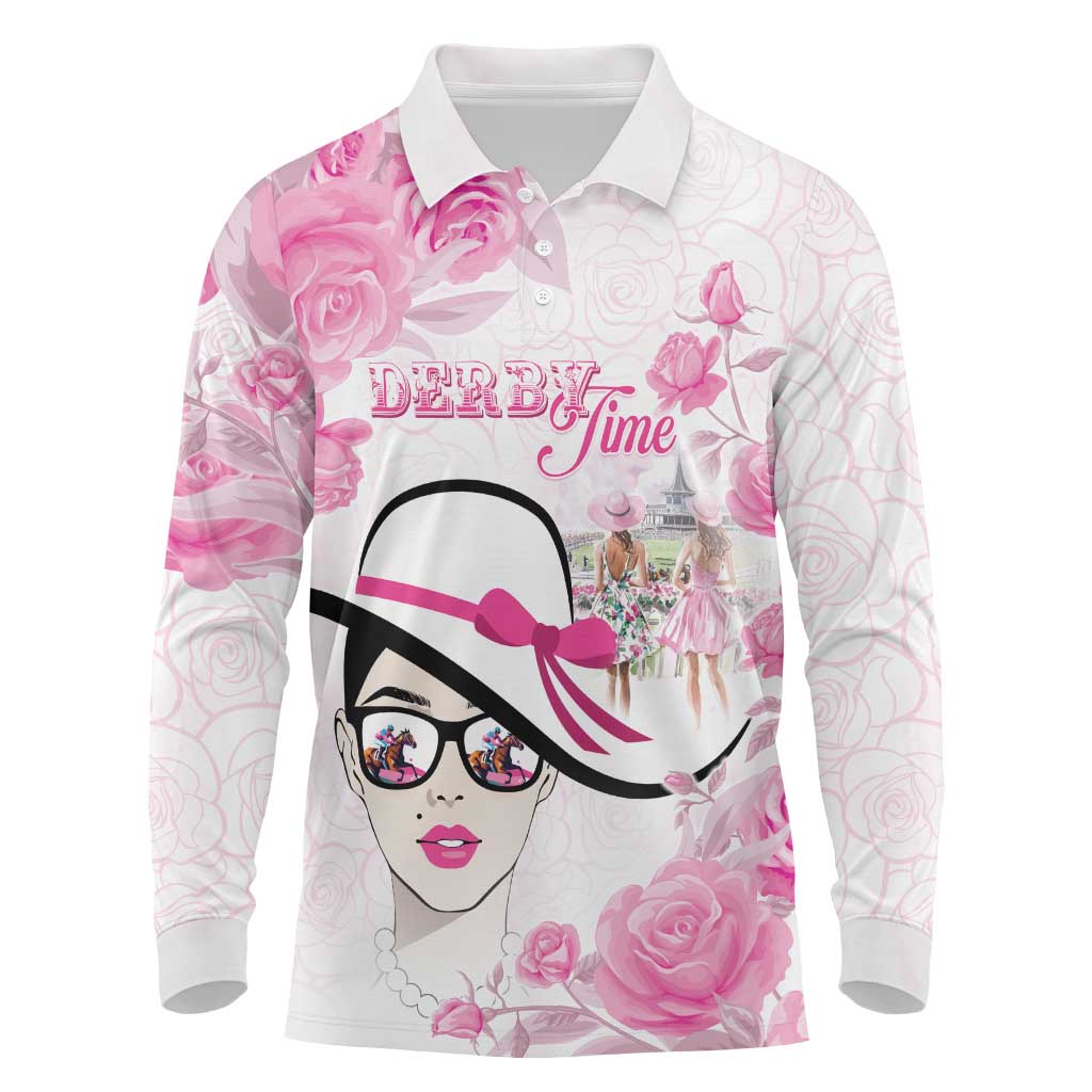 Kentucky Horse Racing Long Sleeve Polo Shirt Fancy Ladies