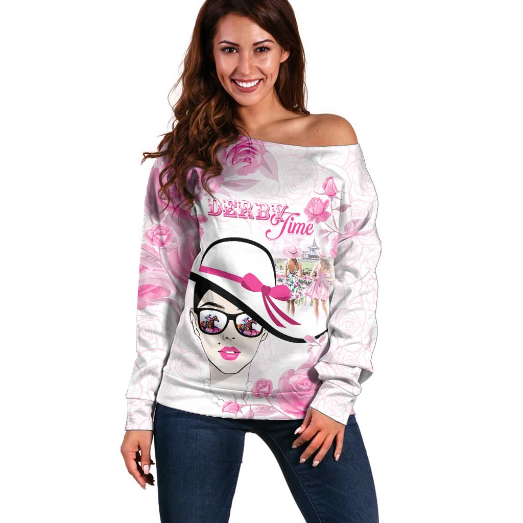 Kentucky Horse Racing Off Shoulder Sweater Fancy Ladies