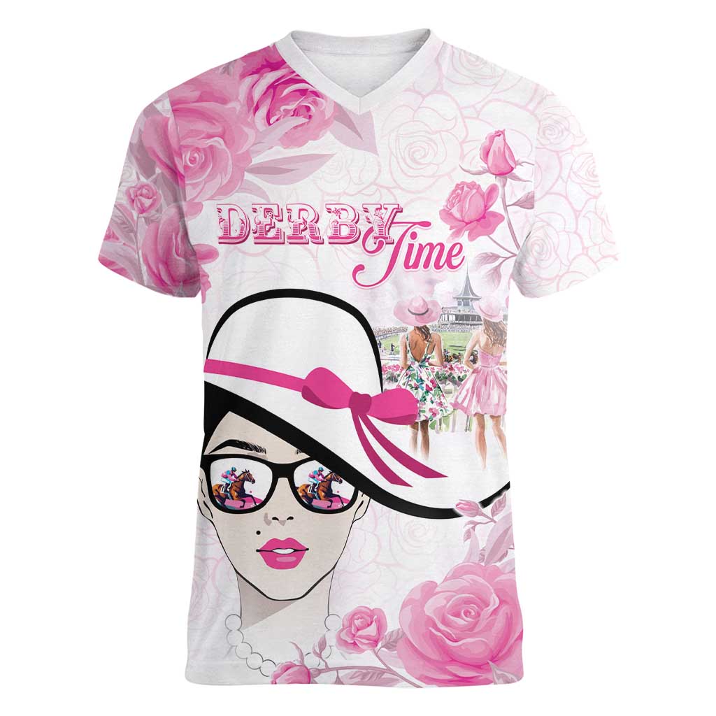 Kentucky Horse Racing Women V-Neck T-Shirt Fancy Ladies