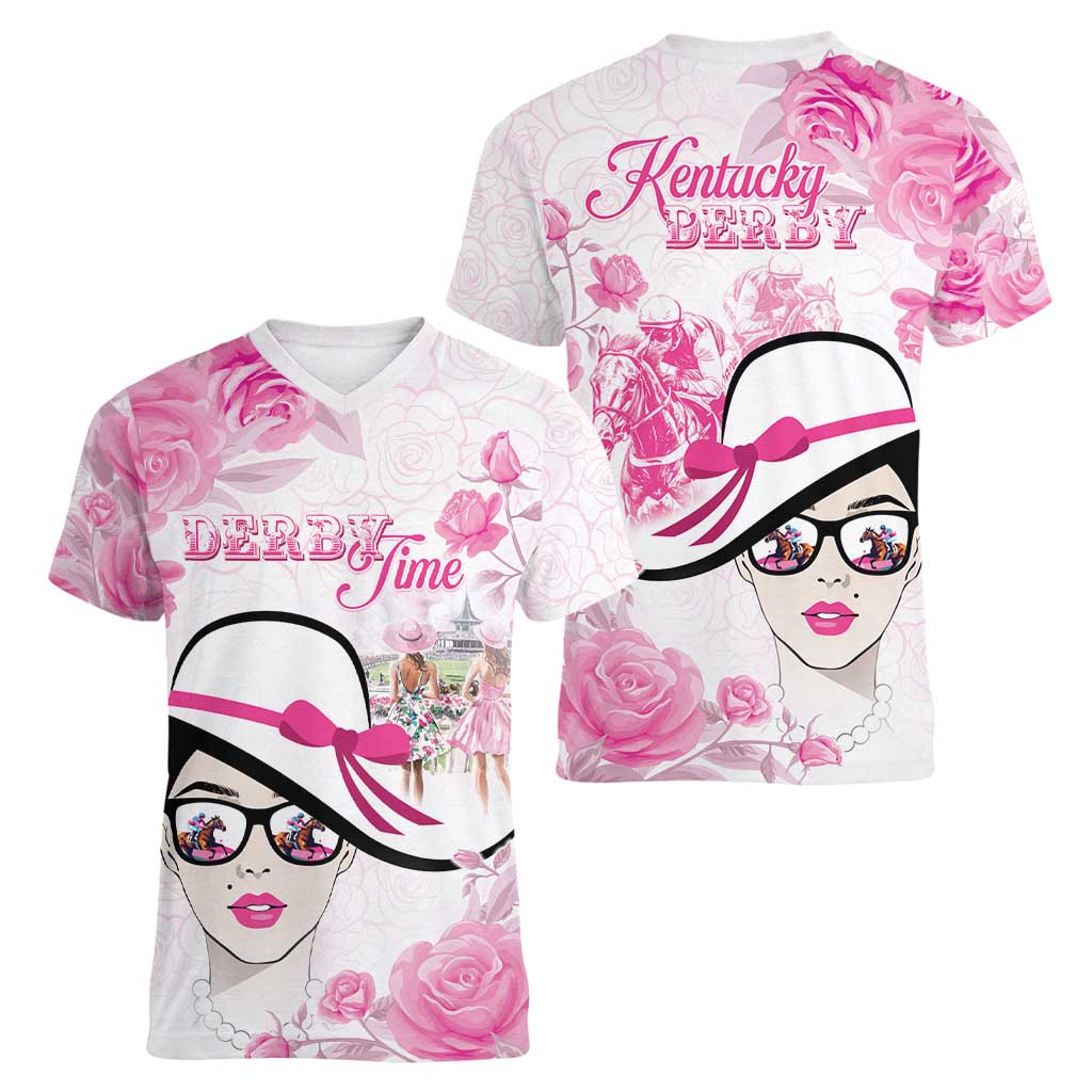 Kentucky Horse Racing Women V-Neck T-Shirt Fancy Ladies