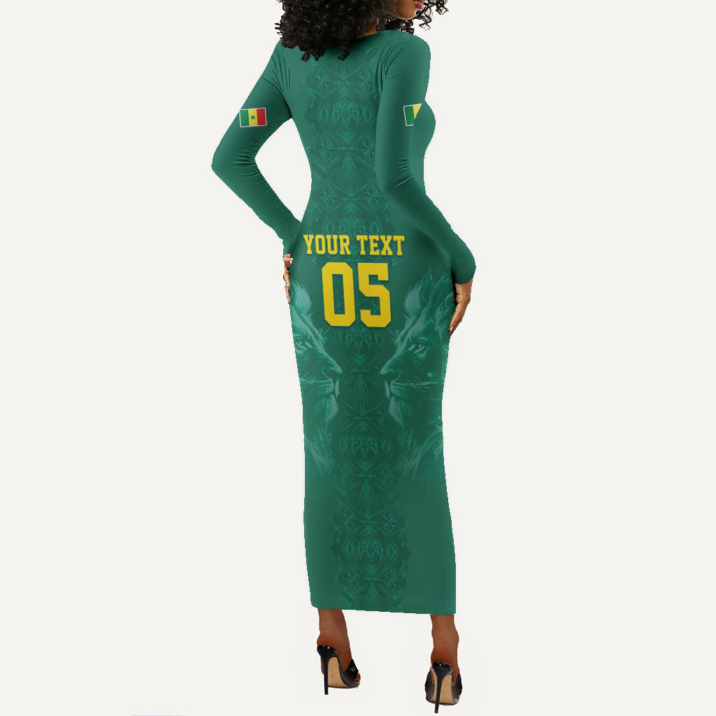 Custom Senegal Football Long Sleeve Bodycon Dress Lions Of Teranga Sporty Style