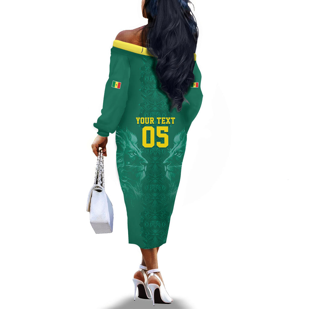 Custom Senegal Football Off The Shoulder Long Sleeve Dress Lions Of Teranga Sporty Style