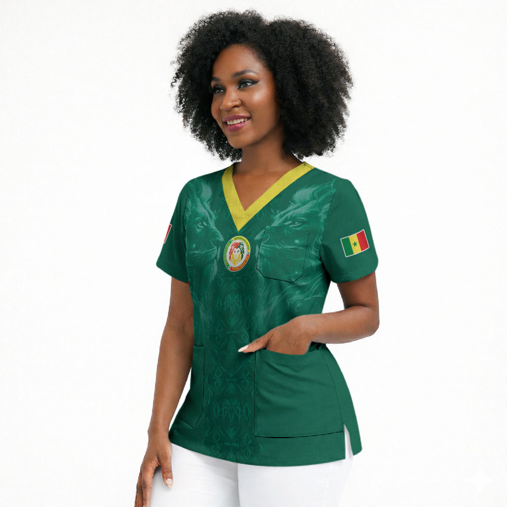 Custom Senegal Football Scrub Top Lions Of Teranga Sporty Style