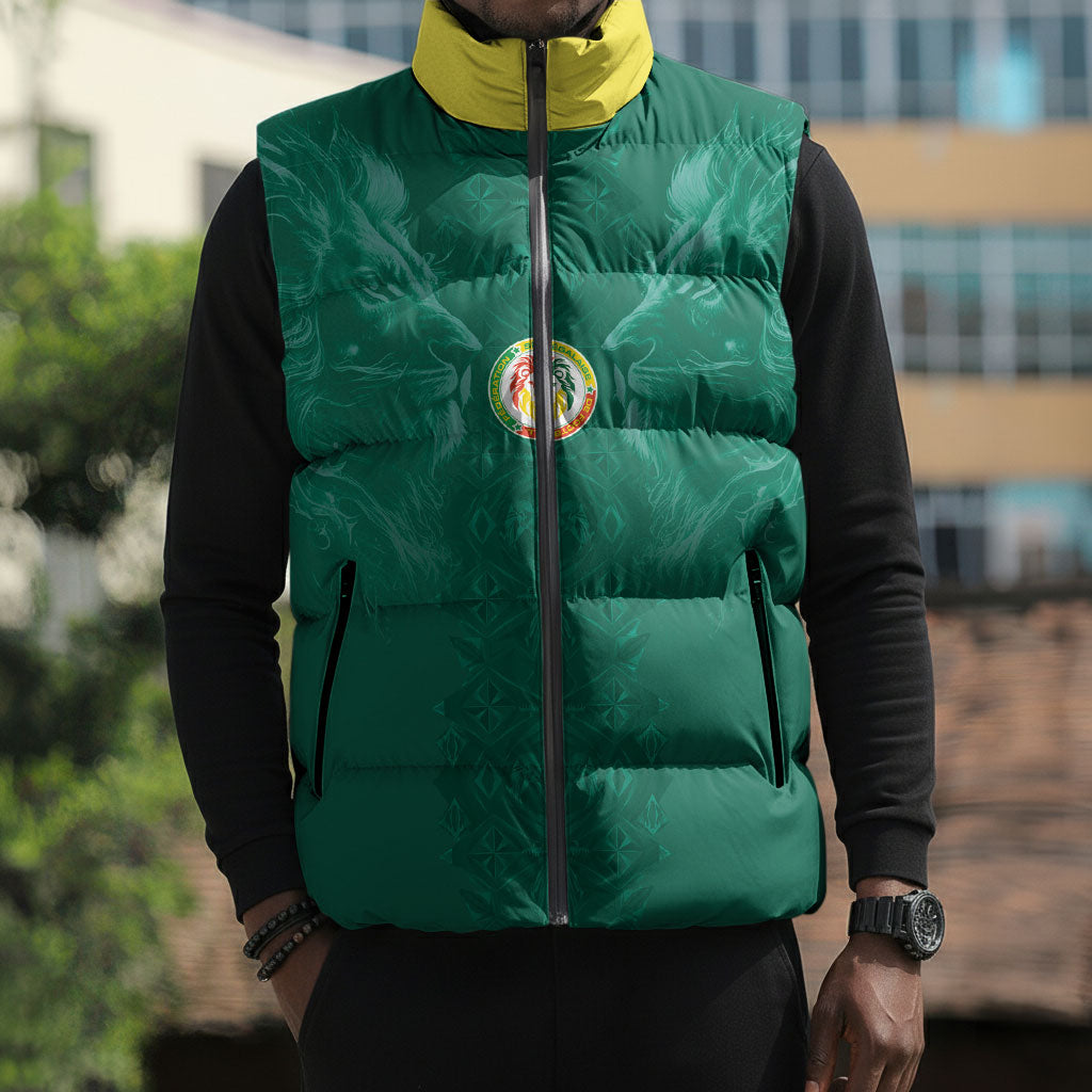 Custom Senegal Football Sleeveless Puffer Jacket Lions Of Teranga Sporty Style