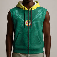 Custom Senegal Football Sleeveless Zip Hoodie Lions Of Teranga Sporty Style