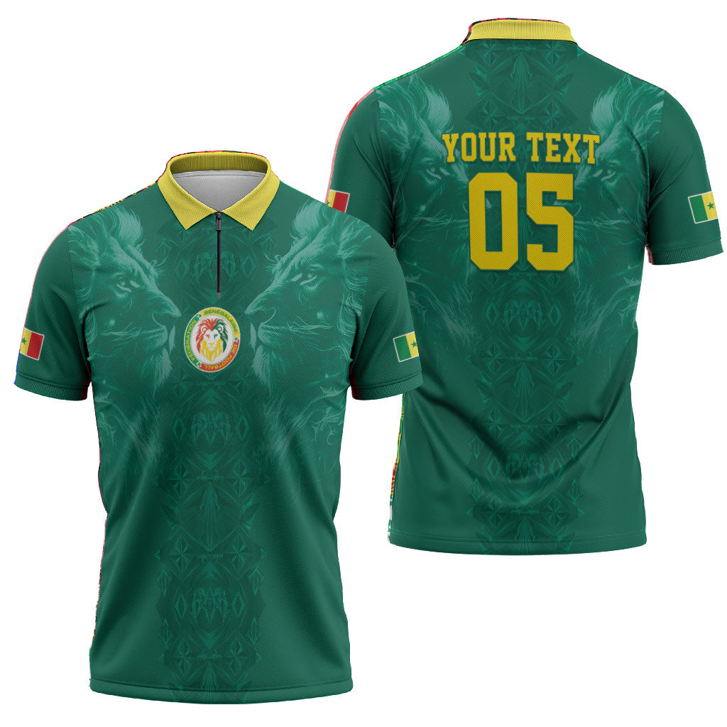 Custom Senegal Football Zipper Polo Shirt Lions Of Teranga Sporty Style