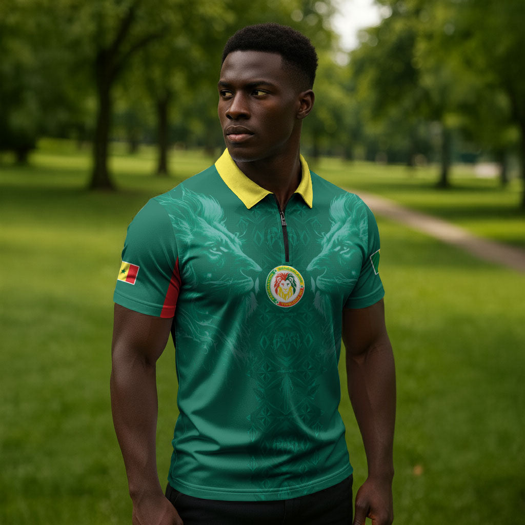 Custom Senegal Football Zipper Polo Shirt Lions Of Teranga Sporty Style