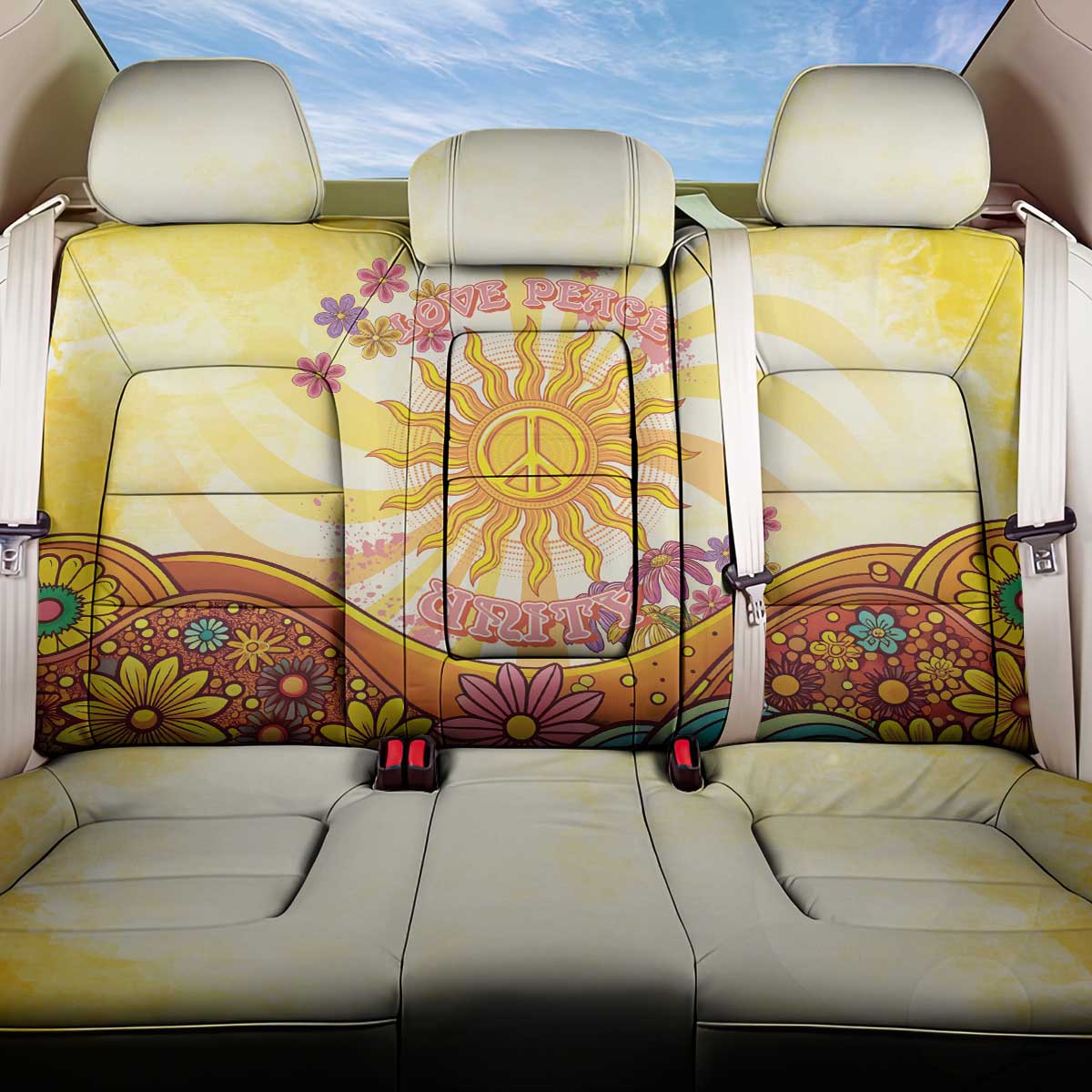 Love Peace Unity Back Car Seat Cover Hippie Soul Sunflower - Wonder Print Shop