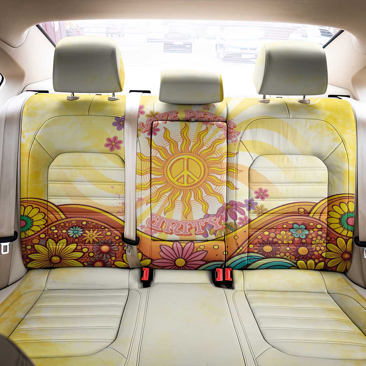 Love Peace Unity Back Car Seat Cover Hippie Soul Sunflower - Wonder Print Shop