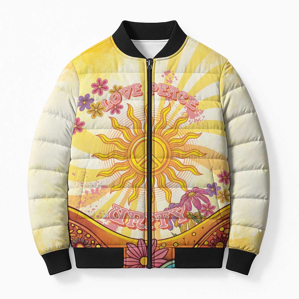 Love Peace Unity Bomber Puffer Jacket Hippie Soul Sunflower - Wonder Print Shop