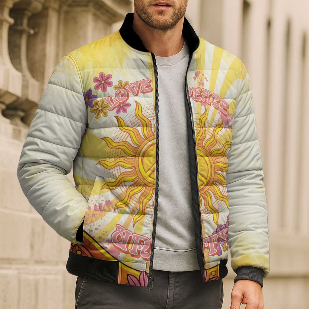 Love Peace Unity Bomber Puffer Jacket Hippie Soul Sunflower - Wonder Print Shop