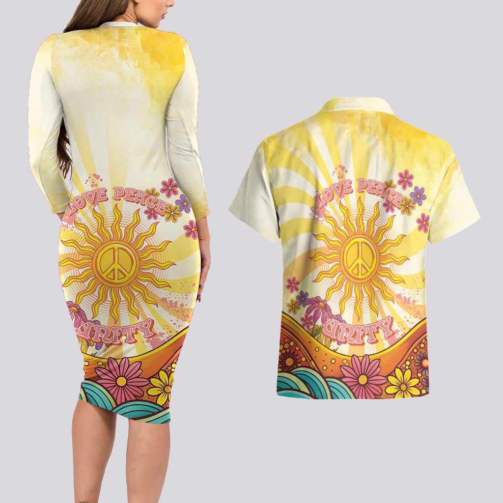 Love Peace Unity Couples Matching Long Sleeve Bodycon Dress and Hawaiian Shirt Hippie Soul Sunflower - Wonder Print Shop