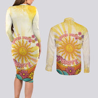 Love Peace Unity Couples Matching Long Sleeve Bodycon Dress and Long Sleeve Button Shirt Hippie Soul Sunflower - Wonder Print Shop