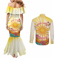 Love Peace Unity Couples Matching Mermaid Dress and Long Sleeve Button Shirt Hippie Soul Sunflower - Wonder Print Shop