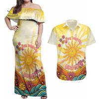 Love Peace Unity Couples Matching Off Shoulder Maxi Dress and Hawaiian Shirt Hippie Soul Sunflower - Wonder Print Shop