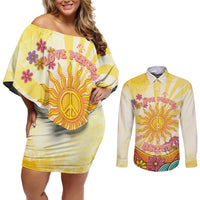 Love Peace Unity Couples Matching Off Shoulder Short Dress and Long Sleeve Button Shirt Hippie Soul Sunflower - Wonder Print Shop
