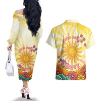 Love Peace Unity Couples Matching Off The Shoulder Long Sleeve Dress and Hawaiian Shirt Hippie Soul Sunflower - Wonder Print Shop