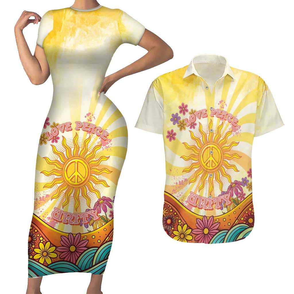 Love Peace Unity Couples Matching Short Sleeve Bodycon Dress and Hawaiian Shirt Hippie Soul Sunflower - Wonder Print Shop