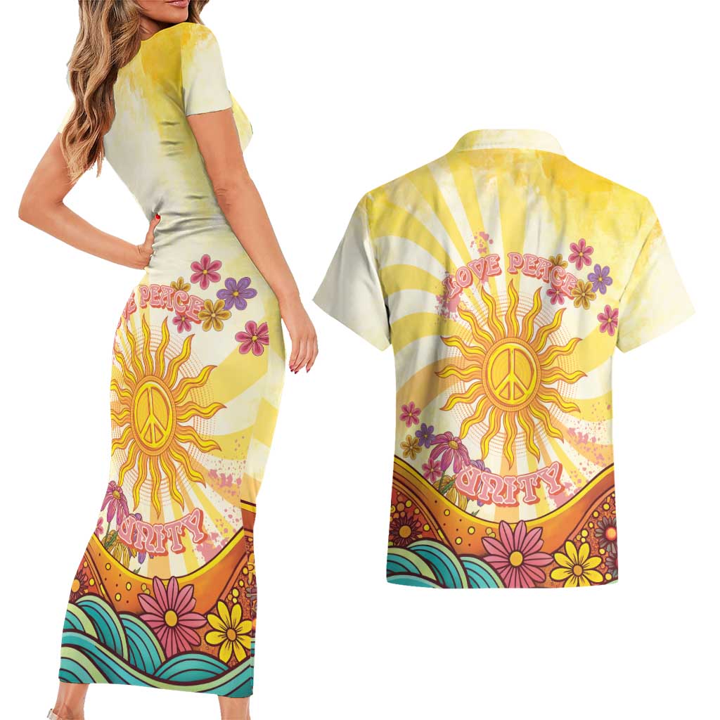 Love Peace Unity Couples Matching Short Sleeve Bodycon Dress and Hawaiian Shirt Hippie Soul Sunflower - Wonder Print Shop