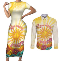 Love Peace Unity Couples Matching Short Sleeve Bodycon Dress and Long Sleeve Button Shirt Hippie Soul Sunflower - Wonder Print Shop