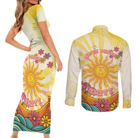 Love Peace Unity Couples Matching Short Sleeve Bodycon Dress and Long Sleeve Button Shirt Hippie Soul Sunflower - Wonder Print Shop