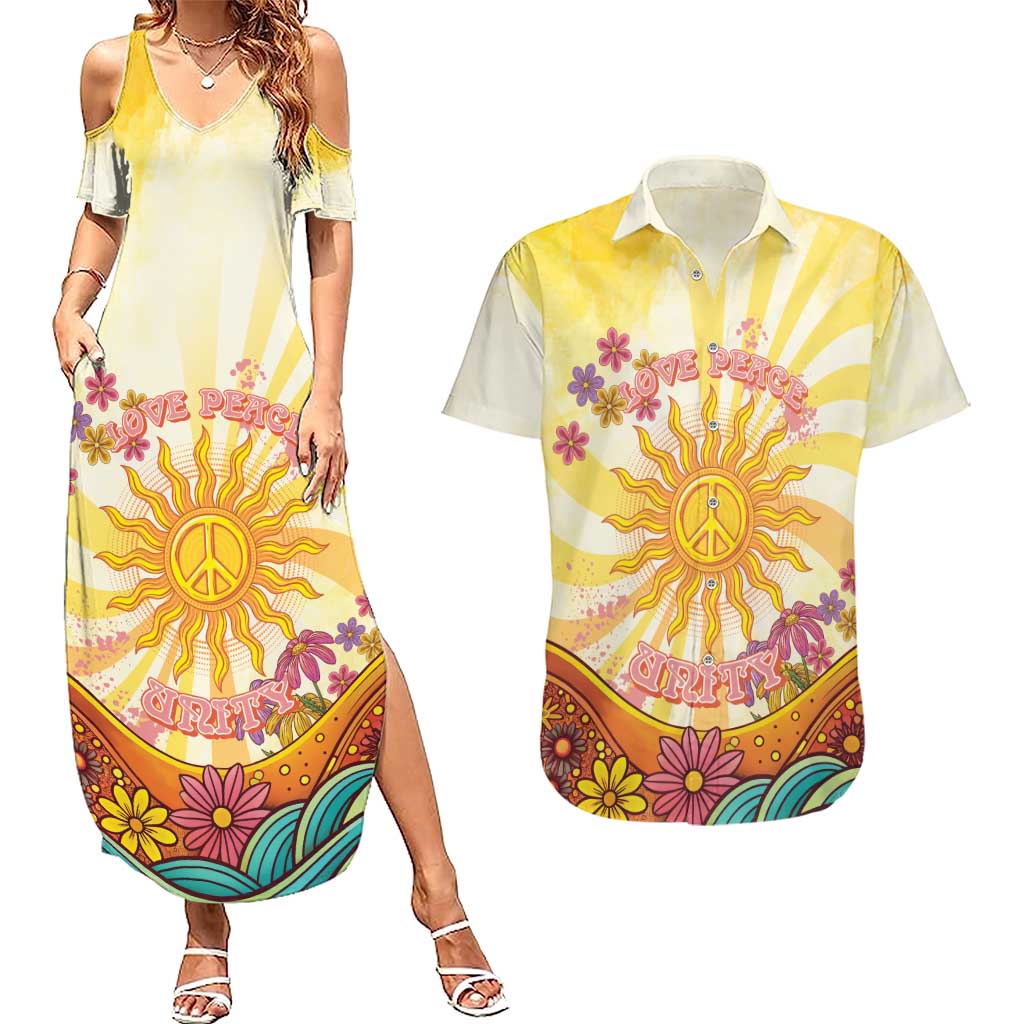 Love Peace Unity Couples Matching Summer Maxi Dress and Hawaiian Shirt Hippie Soul Sunflower - Wonder Print Shop