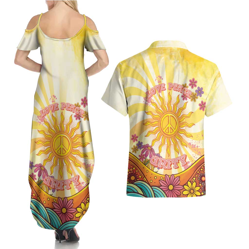 Love Peace Unity Couples Matching Summer Maxi Dress and Hawaiian Shirt Hippie Soul Sunflower - Wonder Print Shop