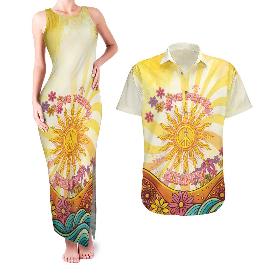 Love Peace Unity Couples Matching Tank Maxi Dress and Hawaiian Shirt Hippie Soul Sunflower - Wonder Print Shop