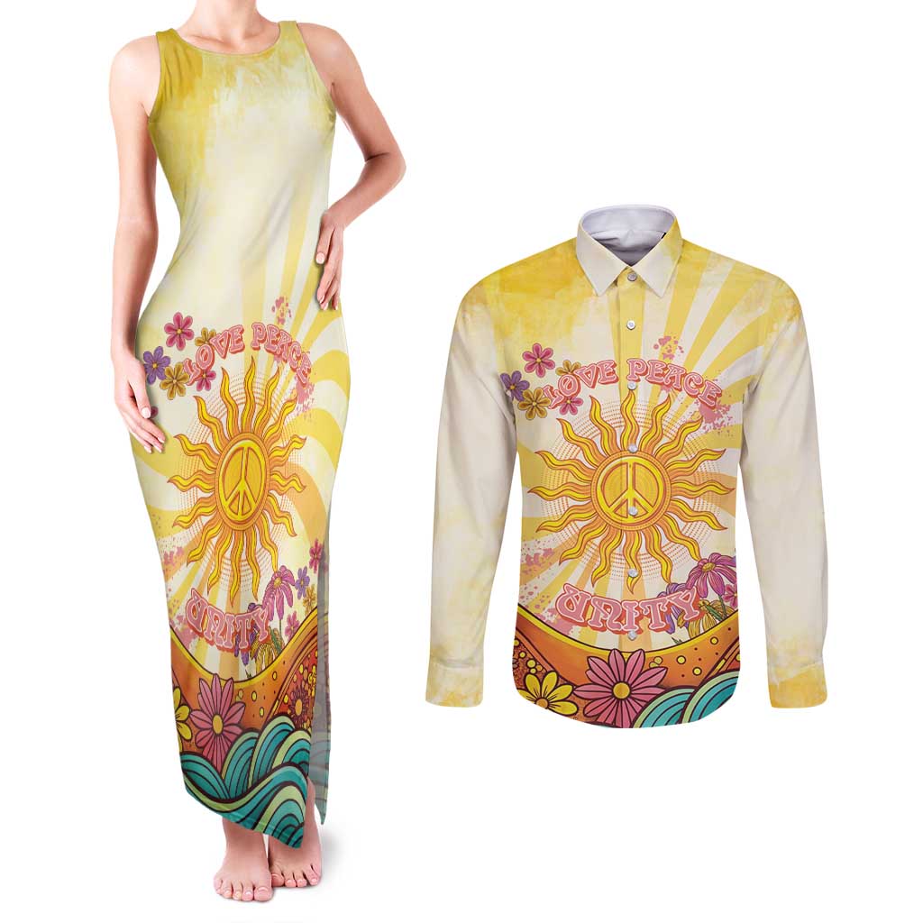 Love Peace Unity Couples Matching Tank Maxi Dress and Long Sleeve Button Shirt Hippie Soul Sunflower - Wonder Print Shop