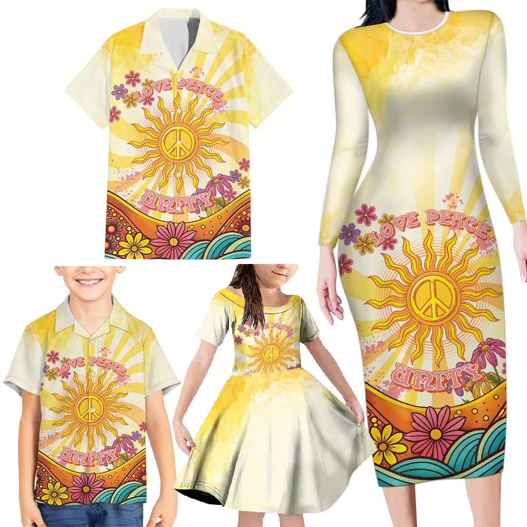 Love Peace Unity Family Matching Long Sleeve Bodycon Dress and Hawaiian Shirt Hippie Soul Sunflower - Wonder Print Shop