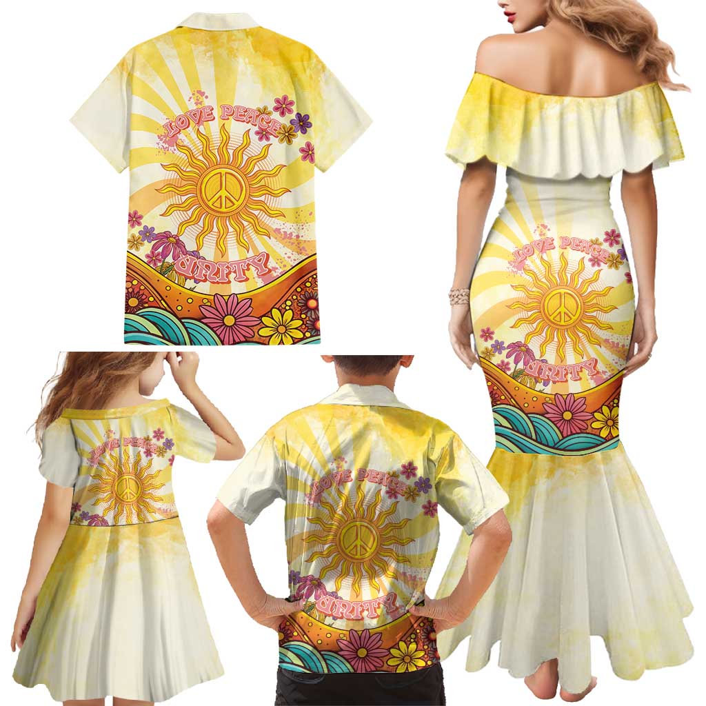 Love Peace Unity Family Matching Mermaid Dress and Hawaiian Shirt Hippie Soul Sunflower - Wonder Print Shop