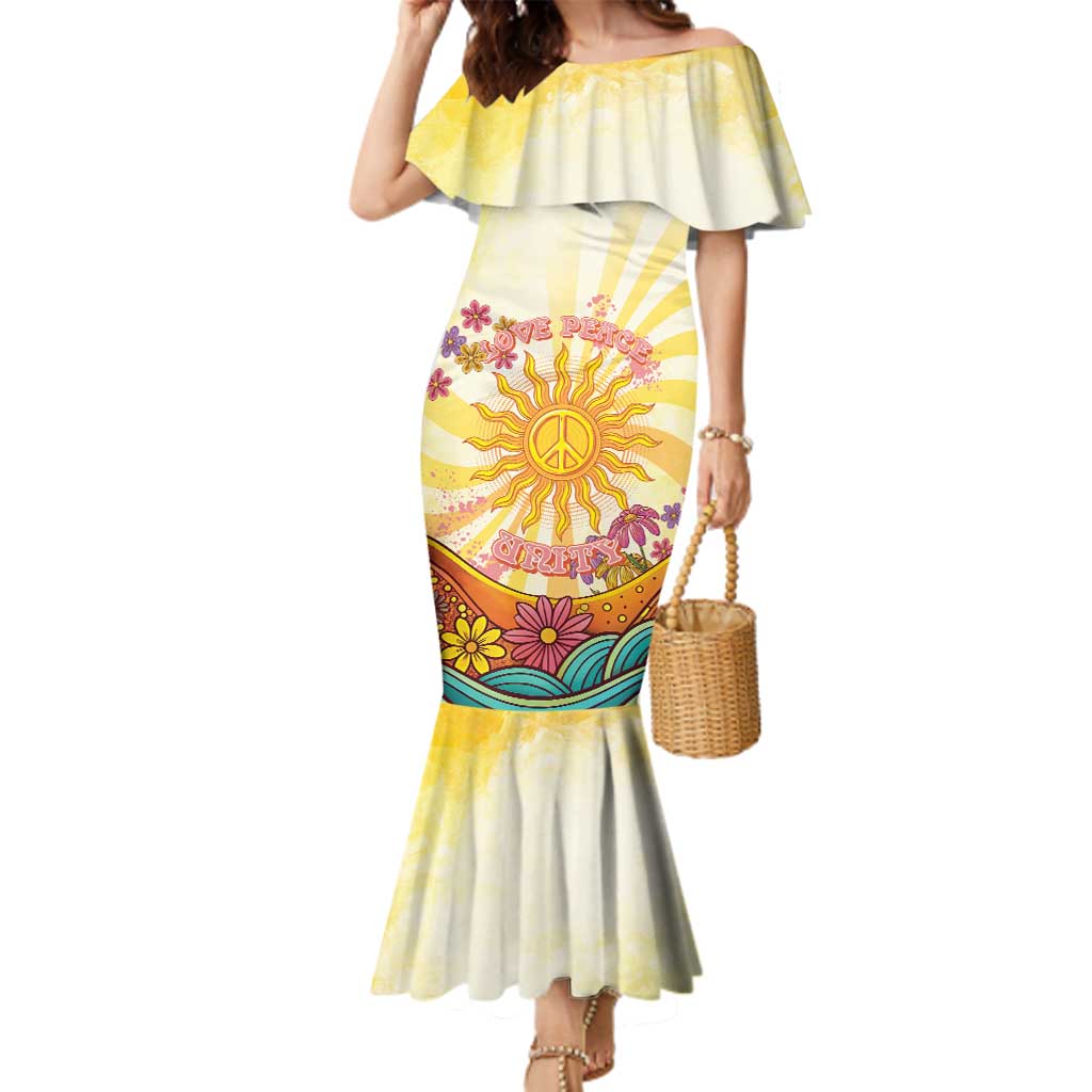 Love Peace Unity Family Matching Mermaid Dress and Hawaiian Shirt Hippie Soul Sunflower - Wonder Print Shop