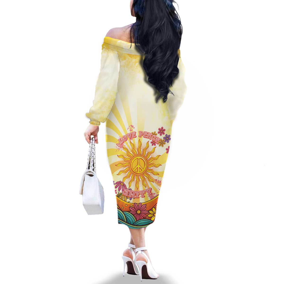 Love Peace Unity Family Matching Off The Shoulder Long Sleeve Dress and Hawaiian Shirt Hippie Soul Sunflower - Wonder Print Shop