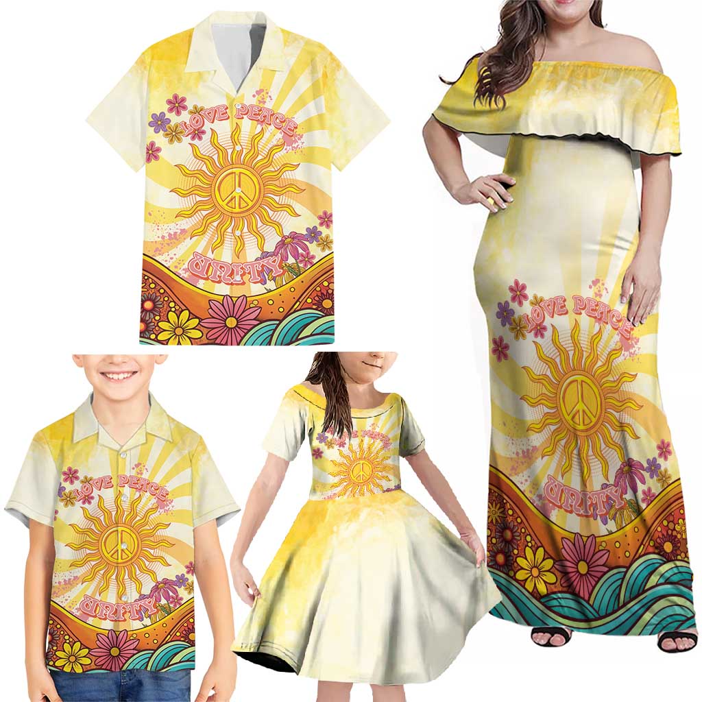 Love Peace Unity Family Matching Off Shoulder Maxi Dress and Hawaiian Shirt Hippie Soul Sunflower - Wonder Print Shop