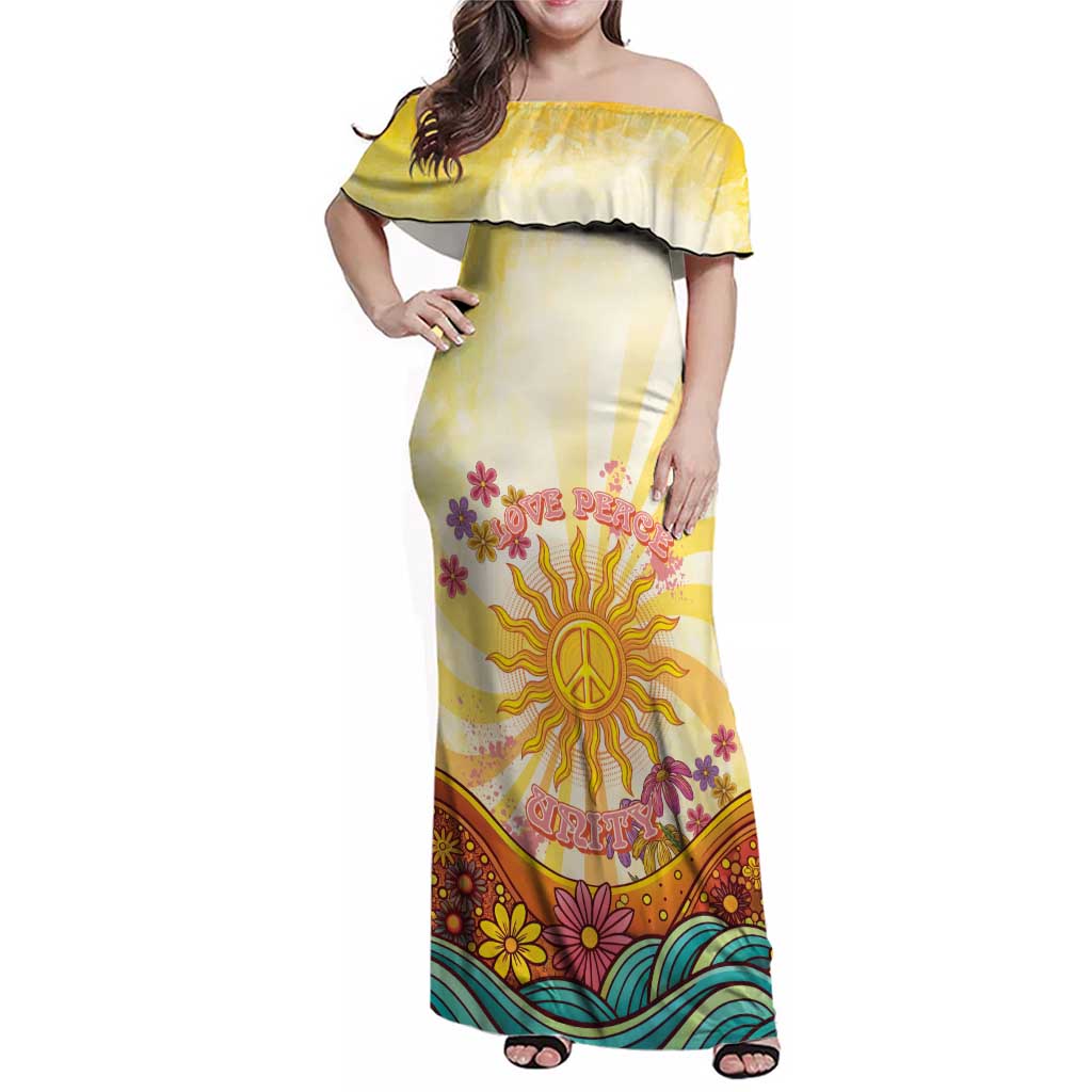 Love Peace Unity Family Matching Off Shoulder Maxi Dress and Hawaiian Shirt Hippie Soul Sunflower - Wonder Print Shop